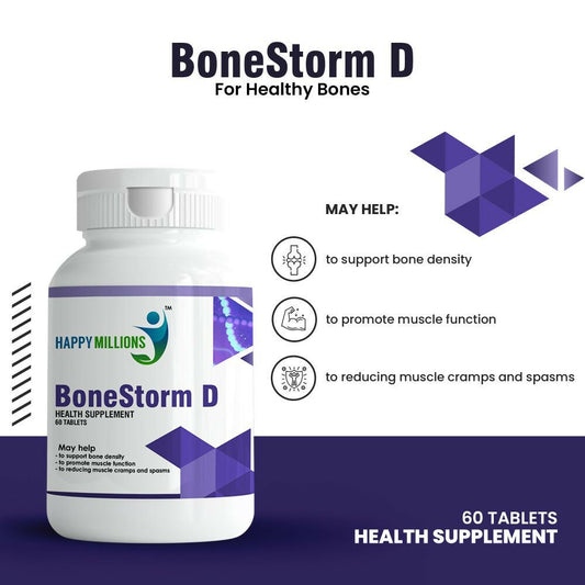 HappyMillions BoneStorm D Tablets | Calcium, Vitamin D3, Magnesium & Zinc 