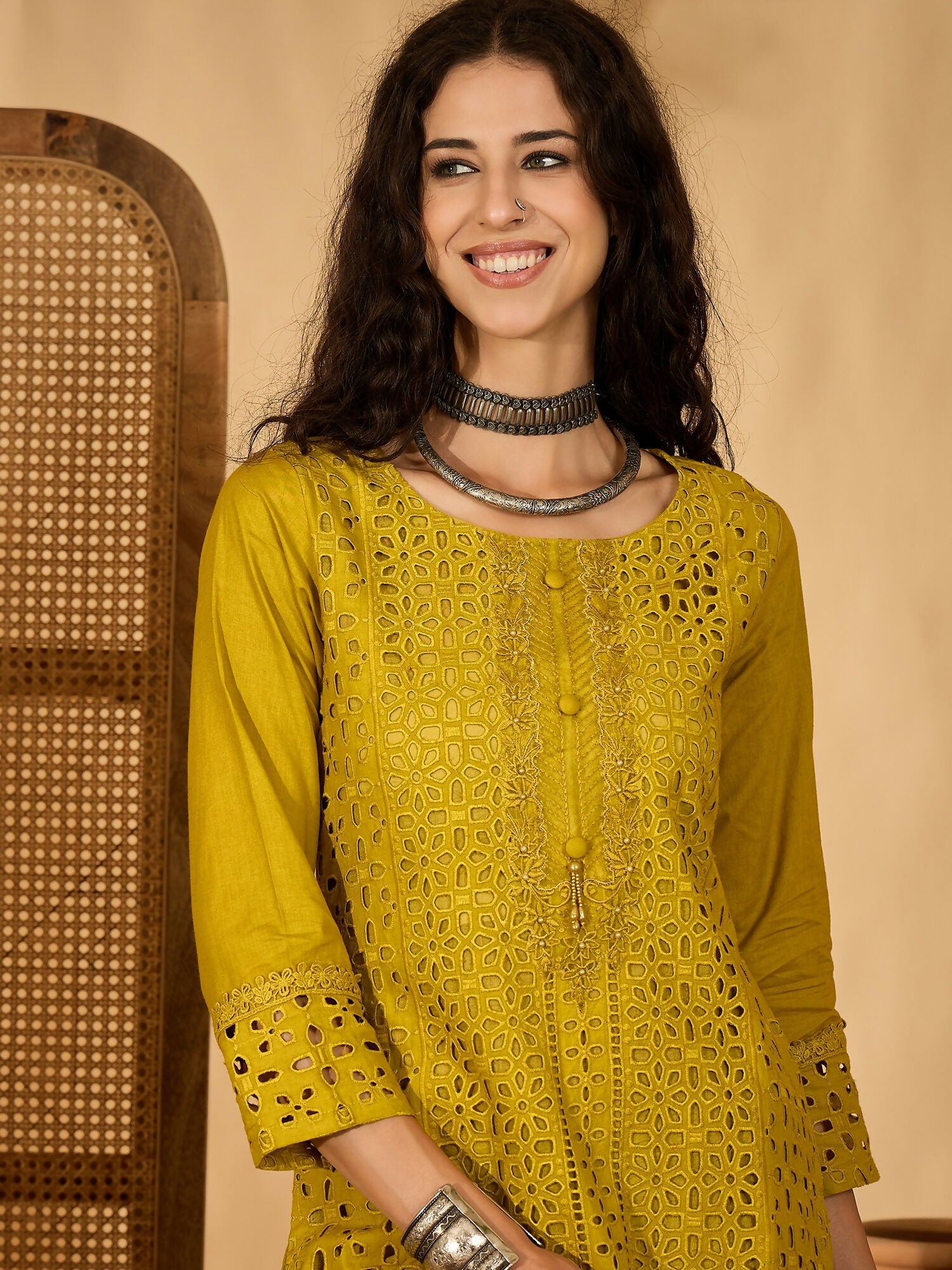 Joban Fashion Embroidery Mustard Pure Cotton Cord Set