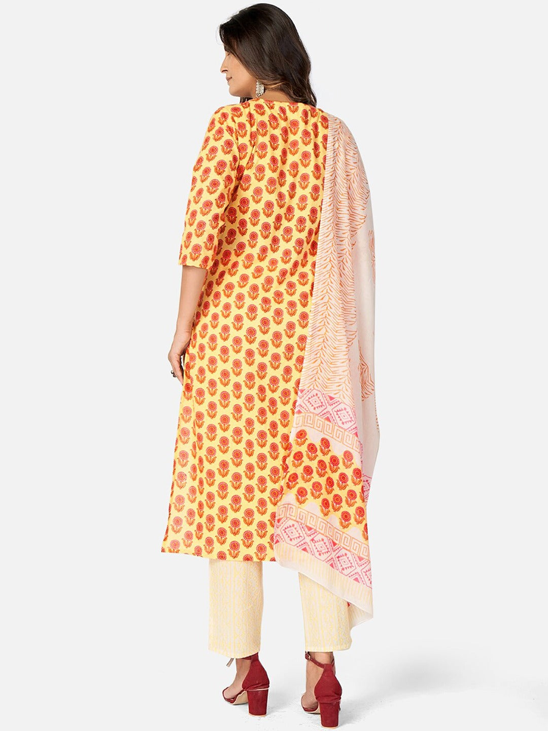 NOZ2TOZ Women Yellow Cotton Kurta with Pant & Dupatta (3pcs Set) 