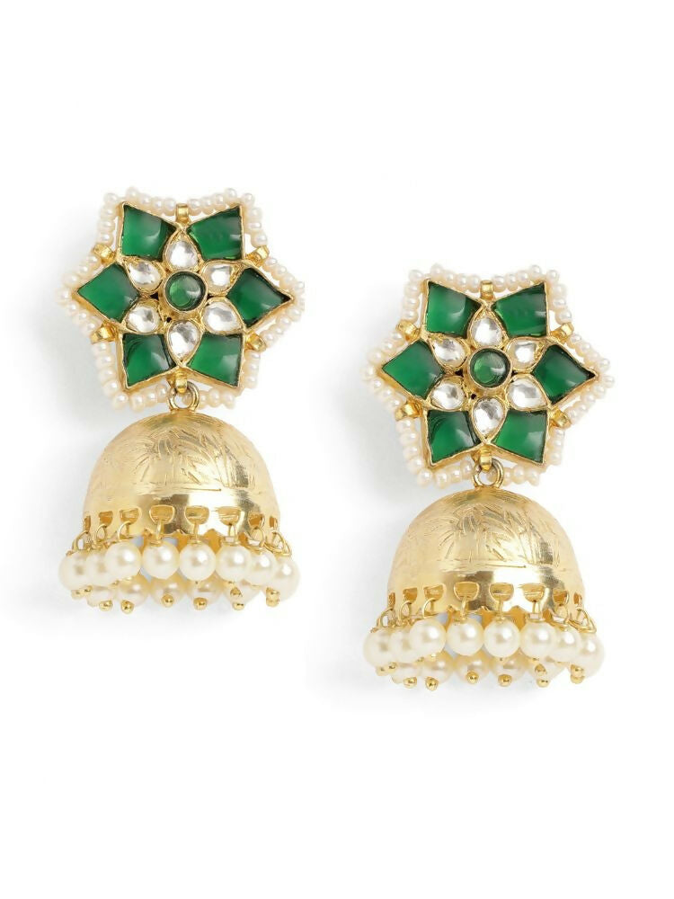 Nuyug 22K Gold Plated Panna Jhumki Earrings | Swadesiicart