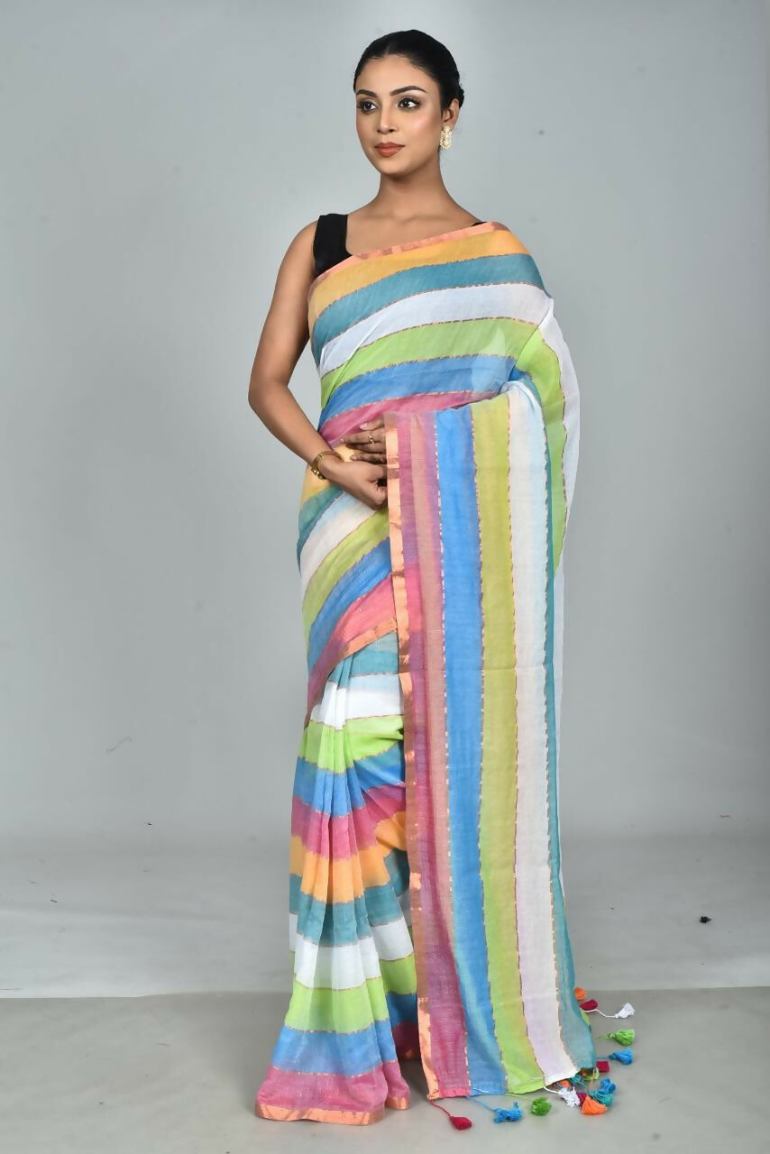 Exclusive Collection Beautiful Multi4 Pure Cotton Woven Handloom Grab2Buy With Running Blouse Piece 