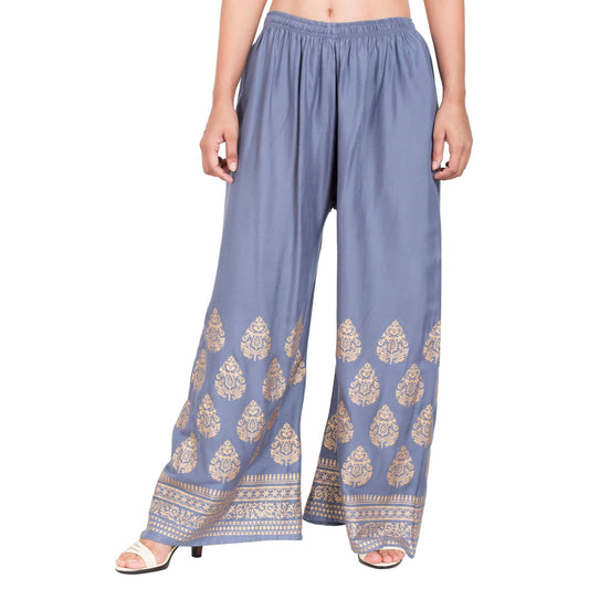 PAVONINE Grey Color Golden Printed Rayon Fabric Sharara For Women & Girls