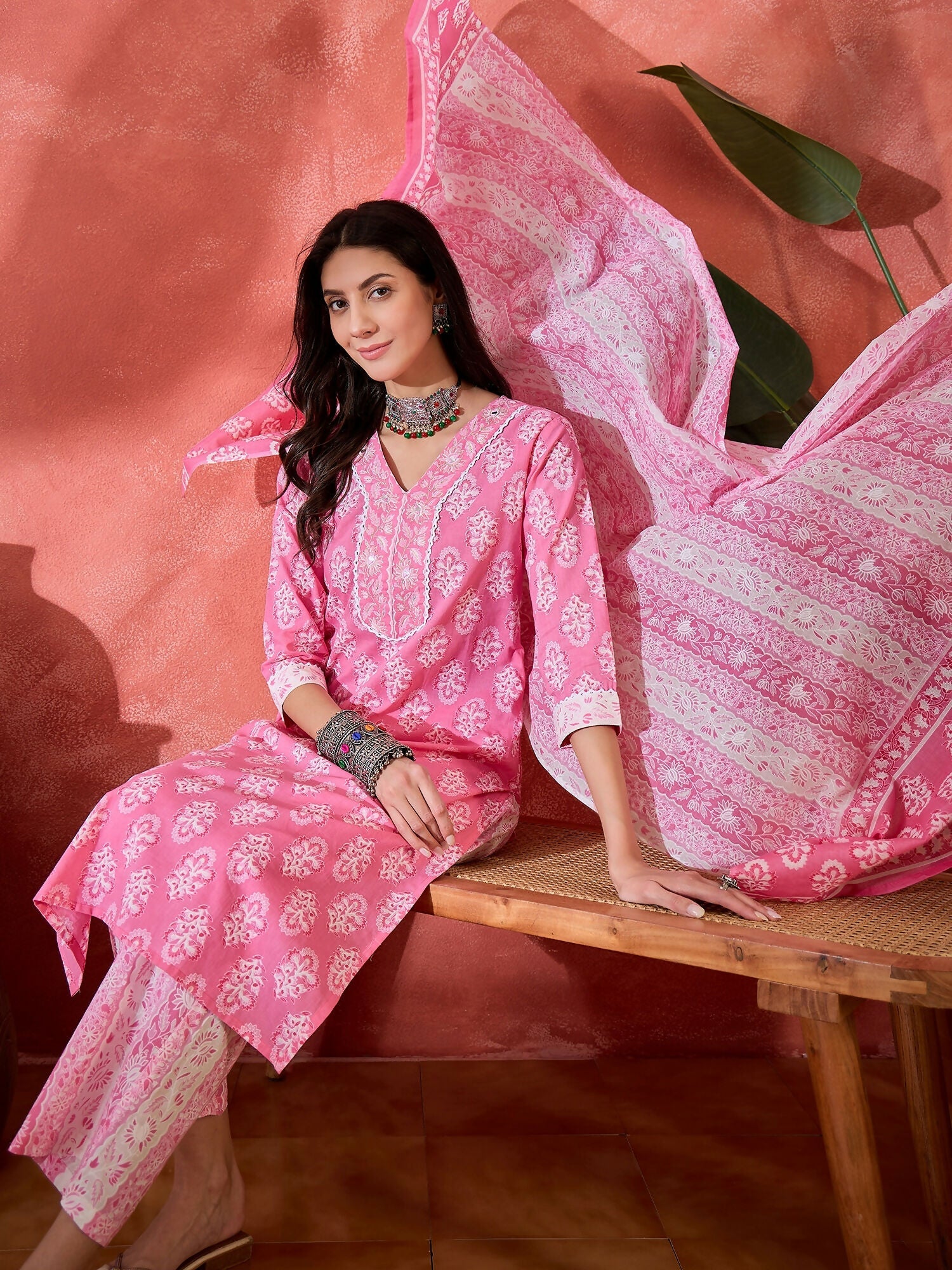 Joban Fashion Printed Pink Pure Cotton Kurta Set