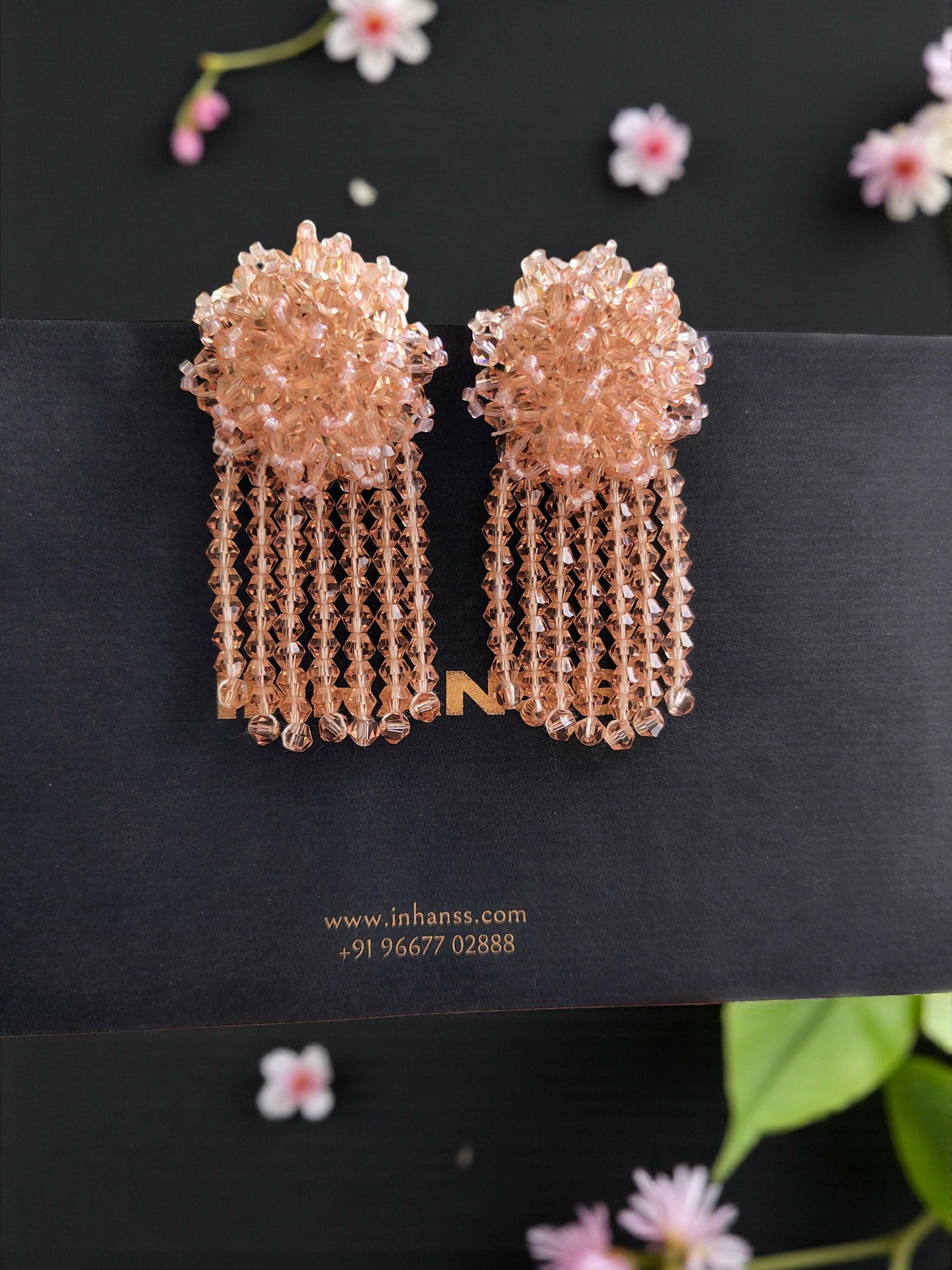 Inhanns Handmade Crystal Water Fall Earrings - Short - Peach Small