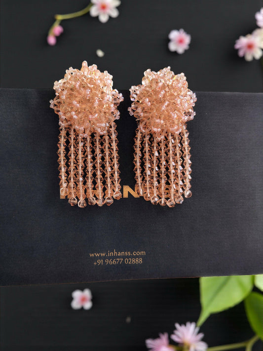 Inhanns Handmade Crystal Water Fall Earrings - Short - Peach Small