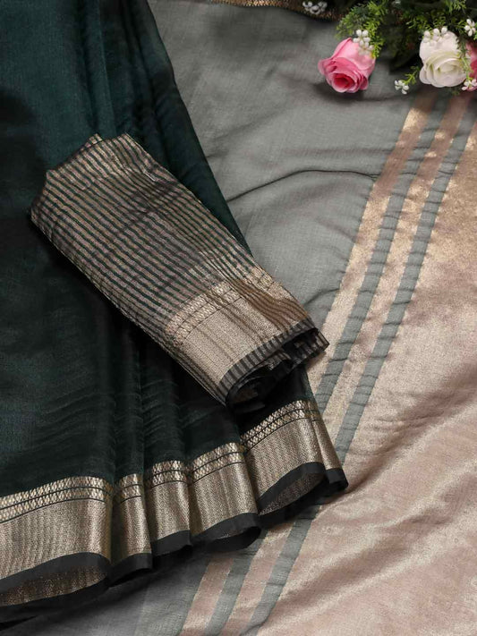 Shree Shyam Fashion Organza Dark Green Saree