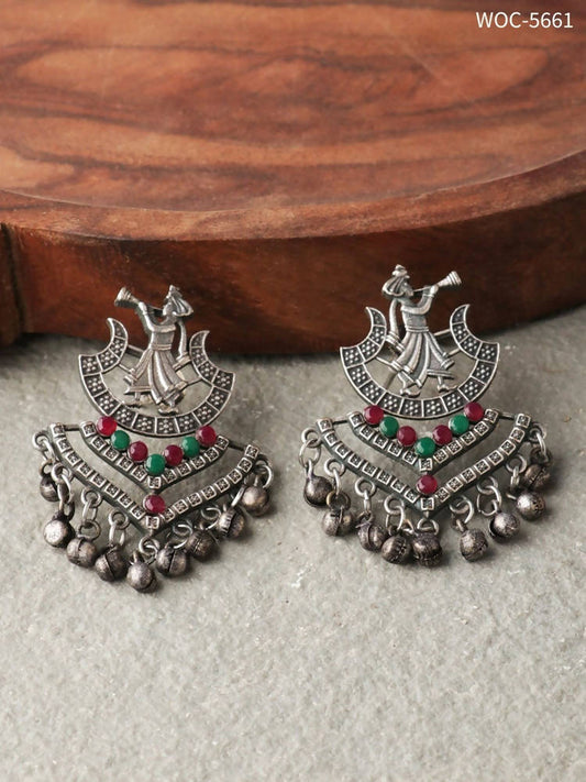 Mominos Fashion Johar Kamal Silver Barrat Ghungroo Earrings