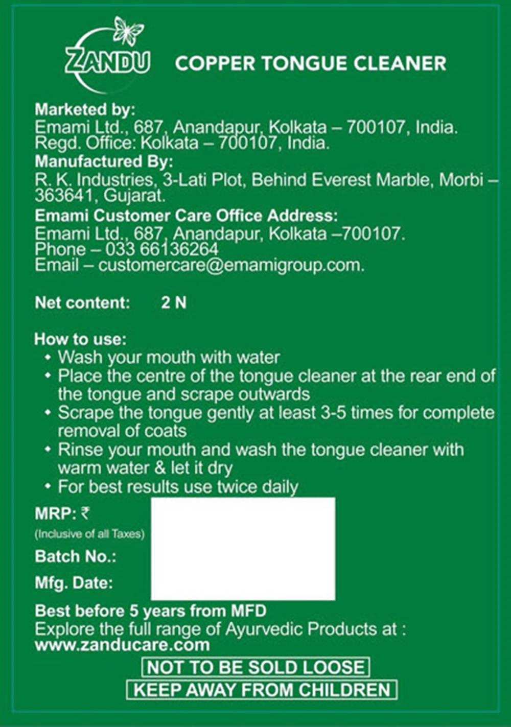 Zandu Copper Tongue Cleaner  Grab2Buy Zandu Grab2Buy
