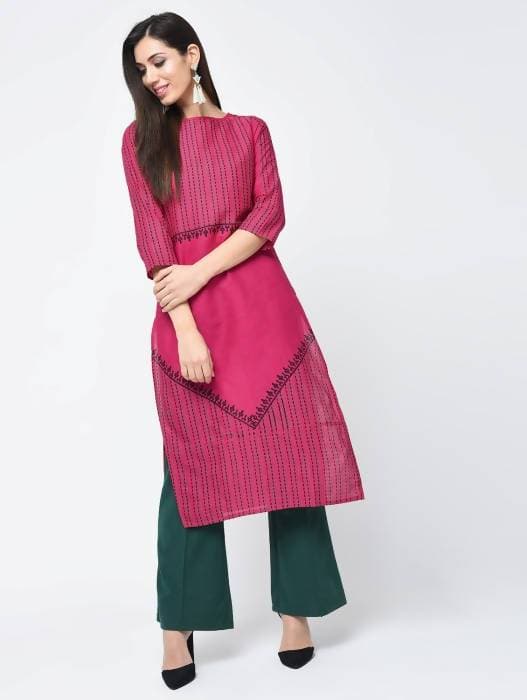 Aniyah Cotton Block Printed Latest Pink Straight Kurta (AN-135K) | Grab2Buy