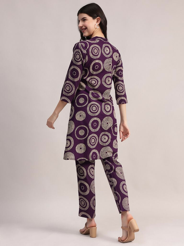Aavyora Women's Purple Abstract Printed Pure Cotton Co-ord Set 