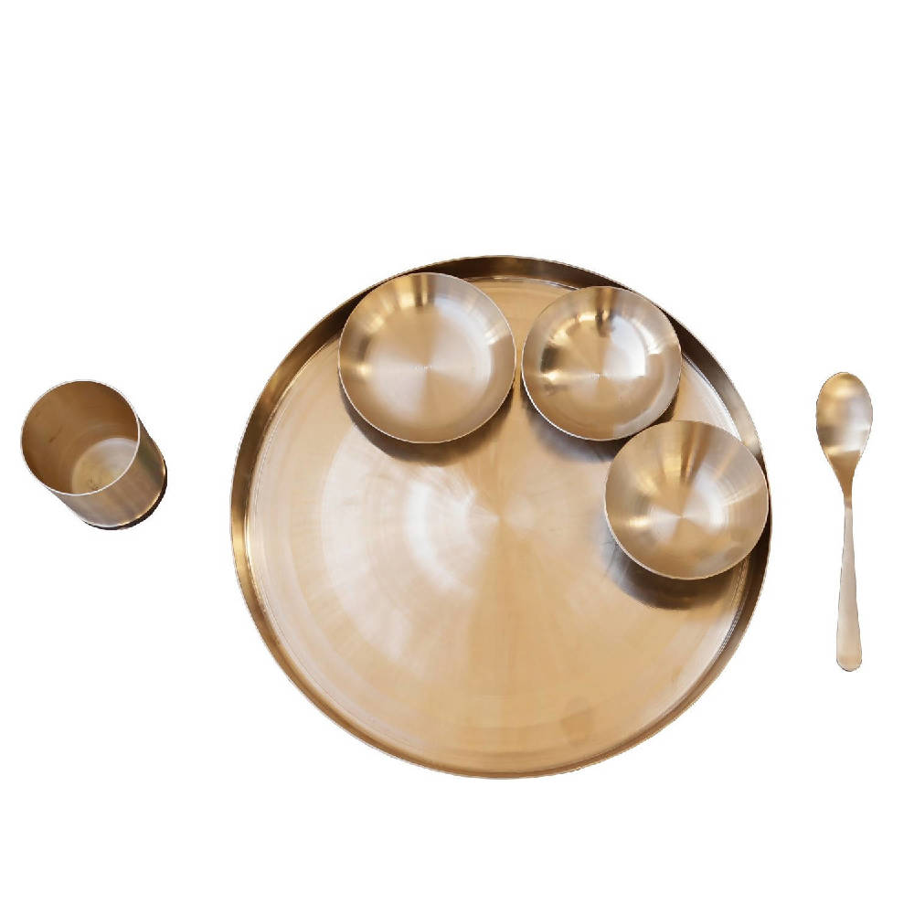 De Kulture Works Pure Ayurveda Kansa Bronze Golden Dinner Thali Set | Grab2Buy