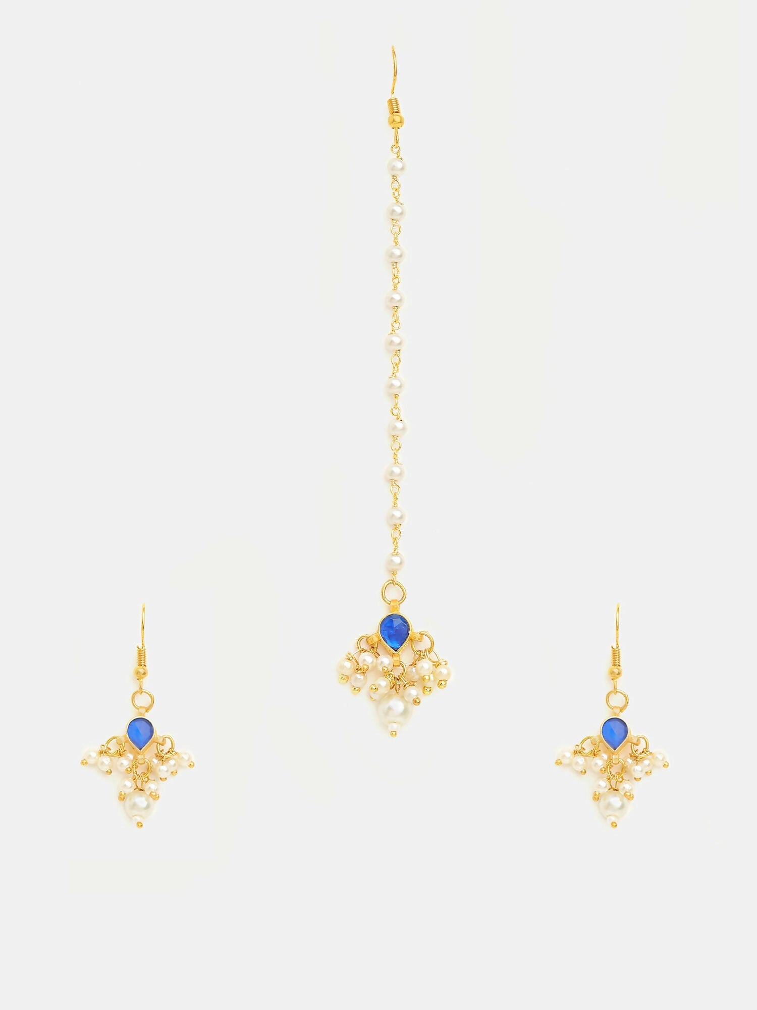 Ruby Raang Traditional Green Drop Maang Tikka And Earrings