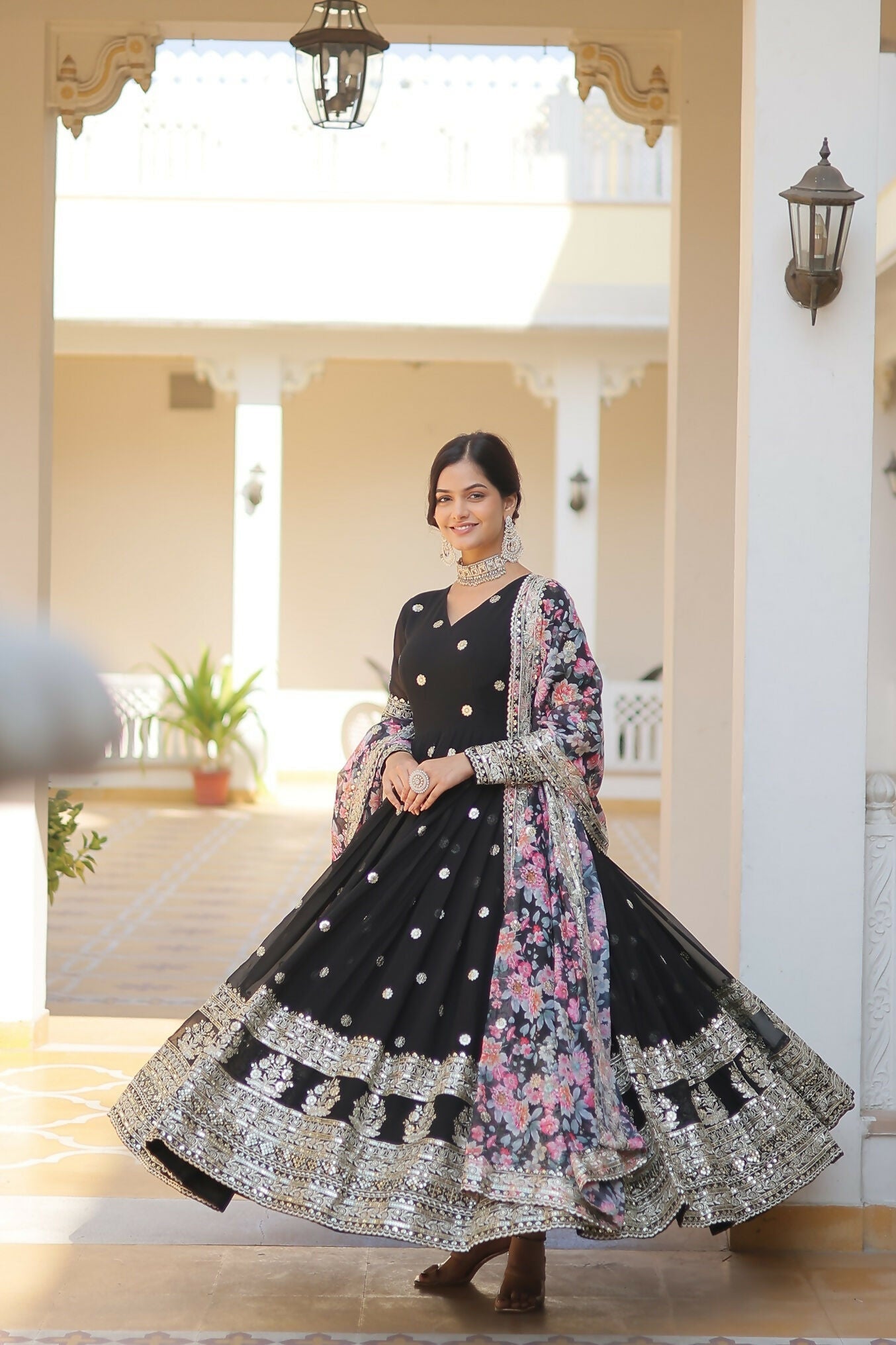 Joban Fashion Black Georgette Sequence Embroidery Work Kurta Set