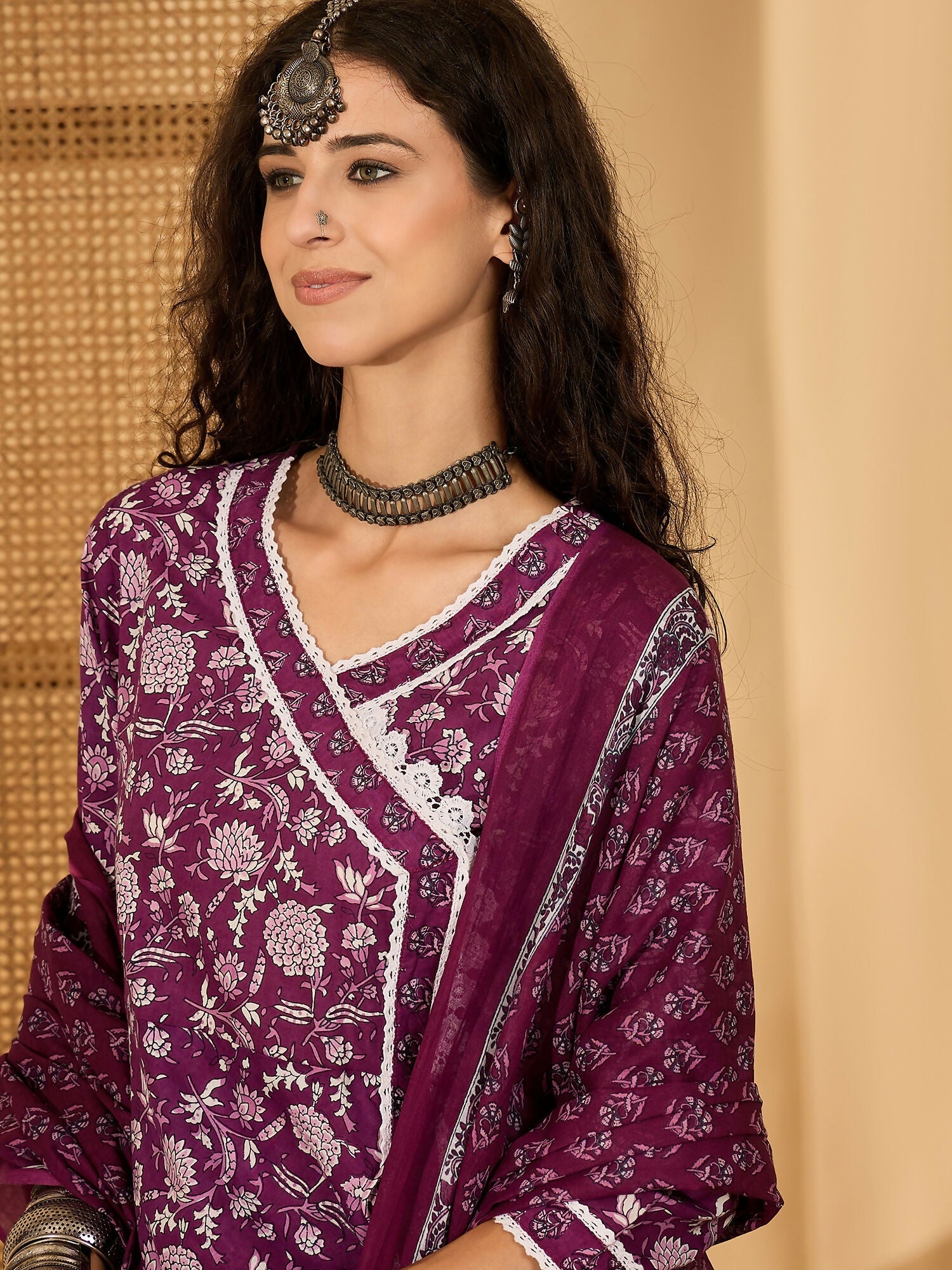 Joban Fashion Printed Purple Pure Cotton Kurta Set