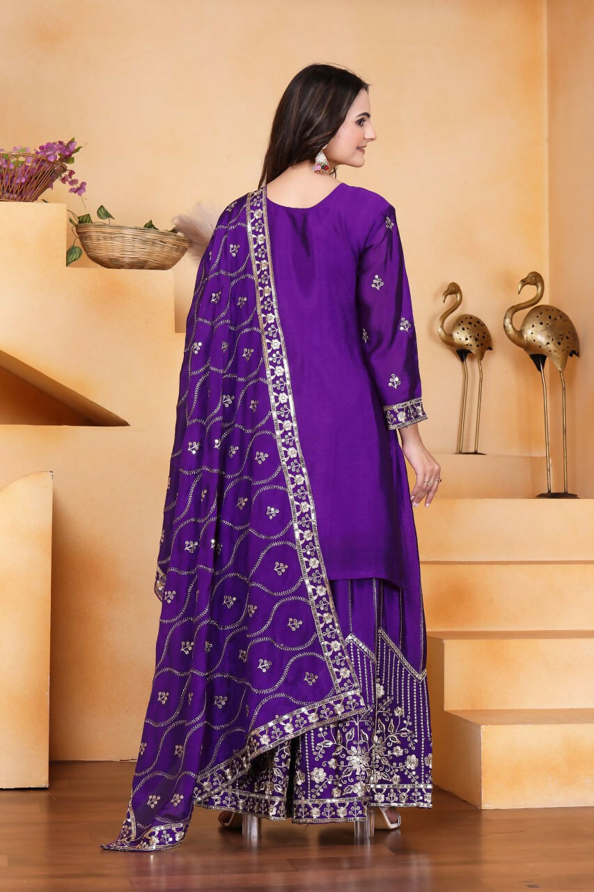Joban Fashion Purple Silk Embroidered Sharara Set