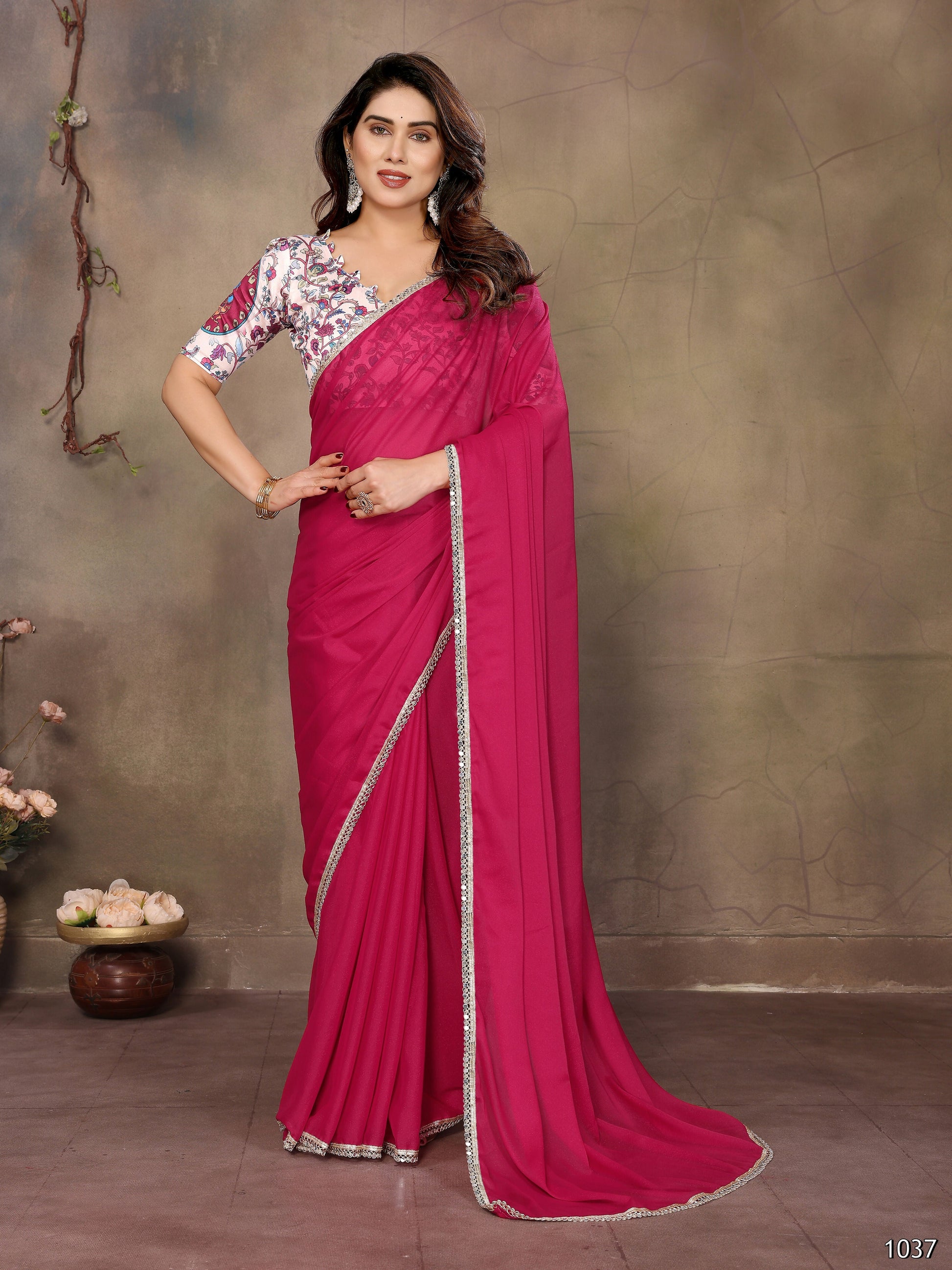 Partywear traditional Georgette Pink Fancy Saree - Anbazaar