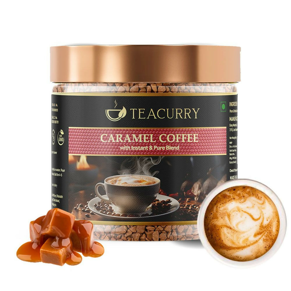 Teacurry Caramel Instant Coffee Powder - Arabica Freeze Dried Coffee for Instant Hot & Cold Coffee - Grab2buy