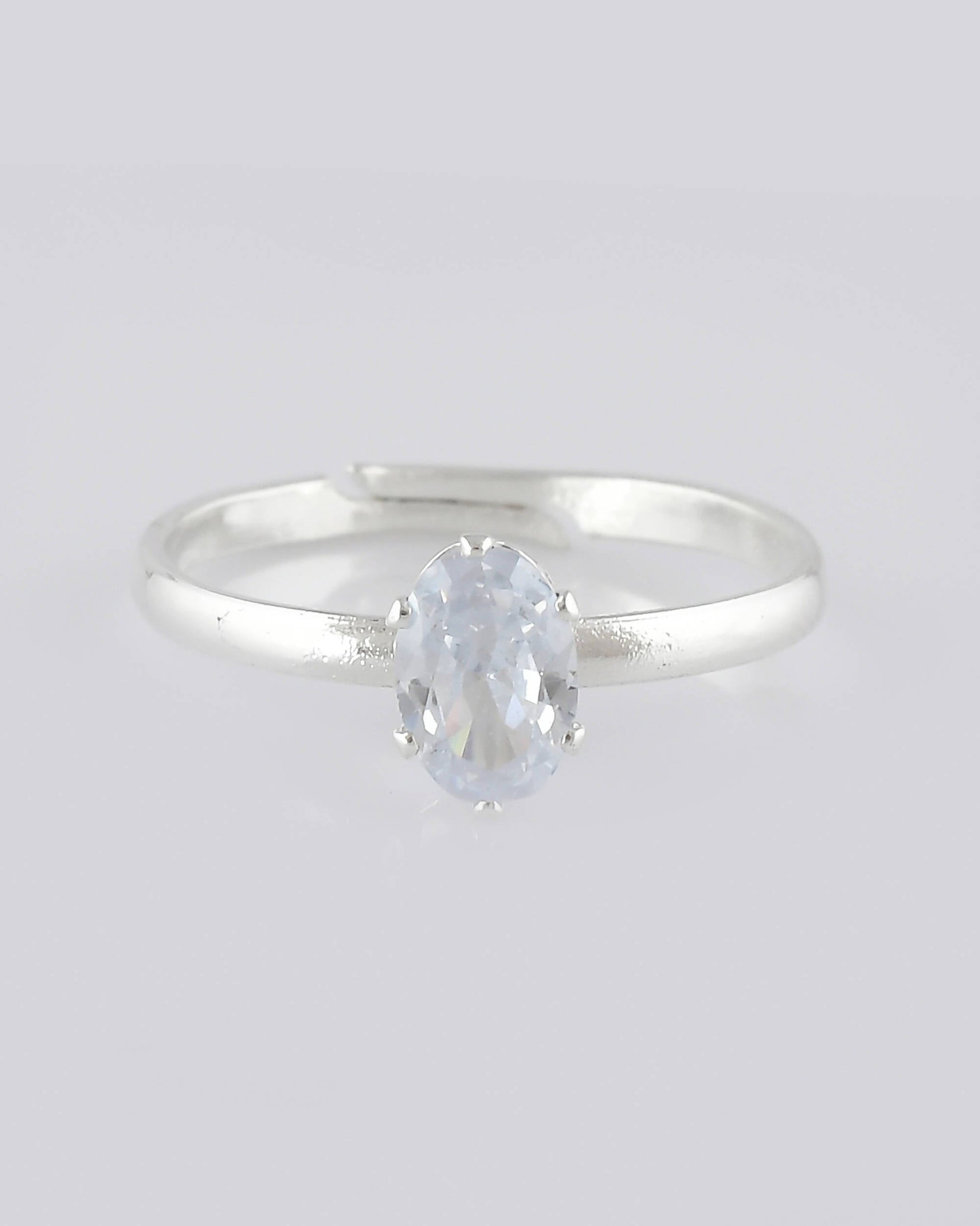 VOJ white CZ-detail Stainless Steel Cubic Zirconia Silver Plated adjustable finger Ring 