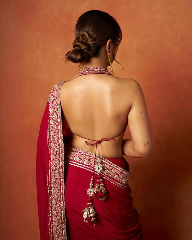 Joban Fashion Red Fandy Satin Silk Party Wear Sarees