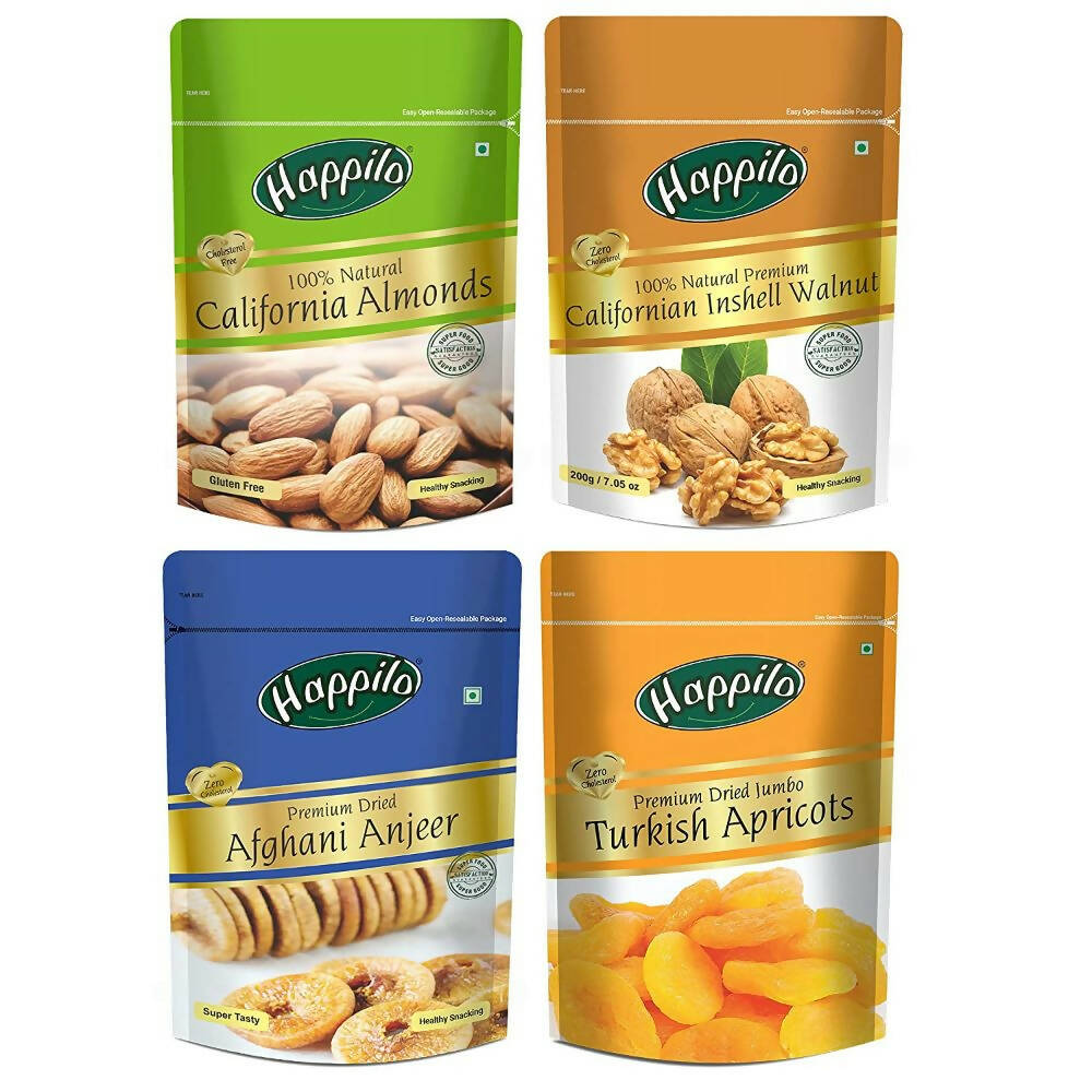 Happilo Premium Californian Almonds, Walnuts Inshell, Afghani Anjeer & Turkish Apricot Combo - Grab2buy