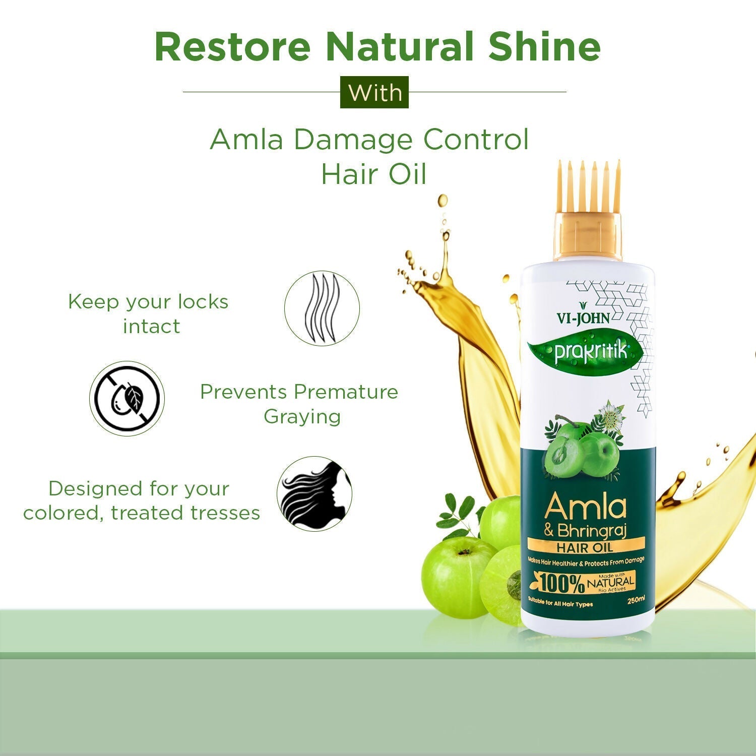 VI-JOHN Prakritik Amla & Bhringraj Hair Oil For premature greying, 100% Natural Bio-Actives  Grab2Buy VI-JOHN Grab2Buy