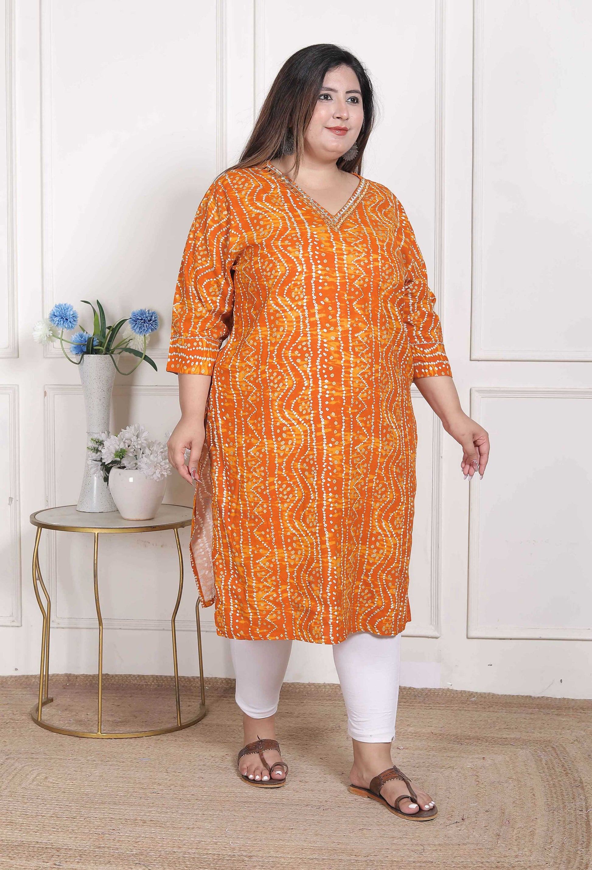 Miravan Women's Plus Size Yellow Bandhani Printed Straight Kurta | Grab2Buy