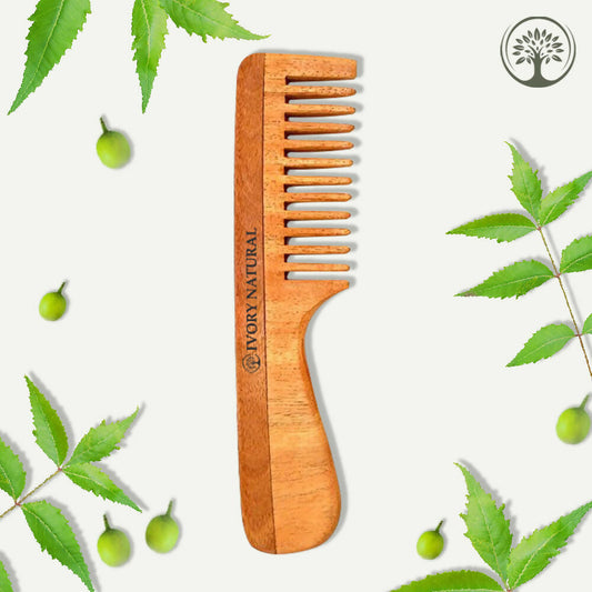 Ivory Natural Handle Kacchi Neem Comb For Gentle Detangling & Scalp Nourishment For Hair 