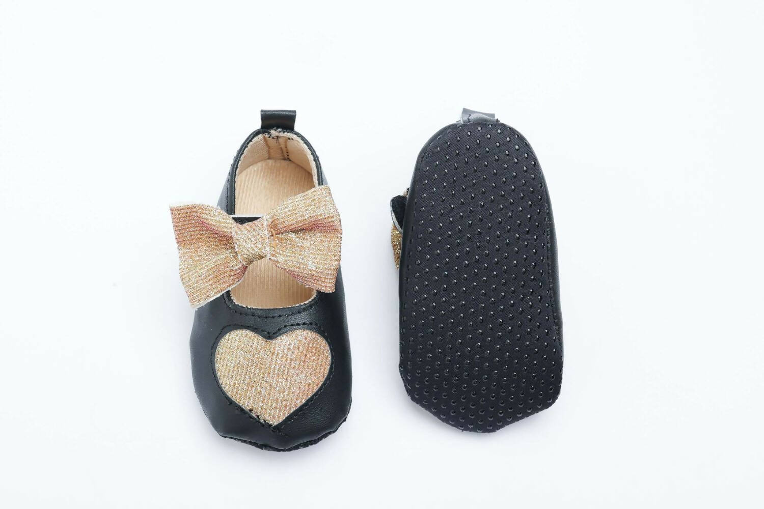 Tiny Bugs Girls Heart Bow Detailing Booties - Black & Gold  Grab2Buy Tiny Bugs Grab2Buy