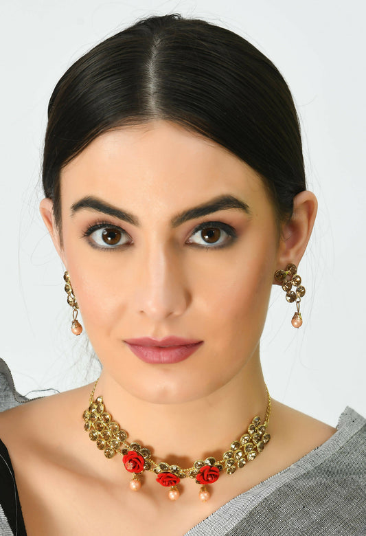 Mominos Fashion Johar Kamal Gold-Plated Brass Finish Stone/Pearls Choker For Women (Golden) - Grab2buy