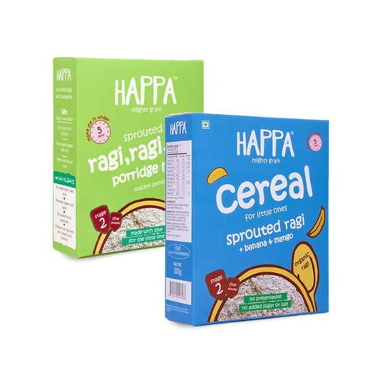 Happa Organic Ragi Porridge Mix- Ragi+Cardamom and Ragi+Banana+Mango Combo - Grab2buy