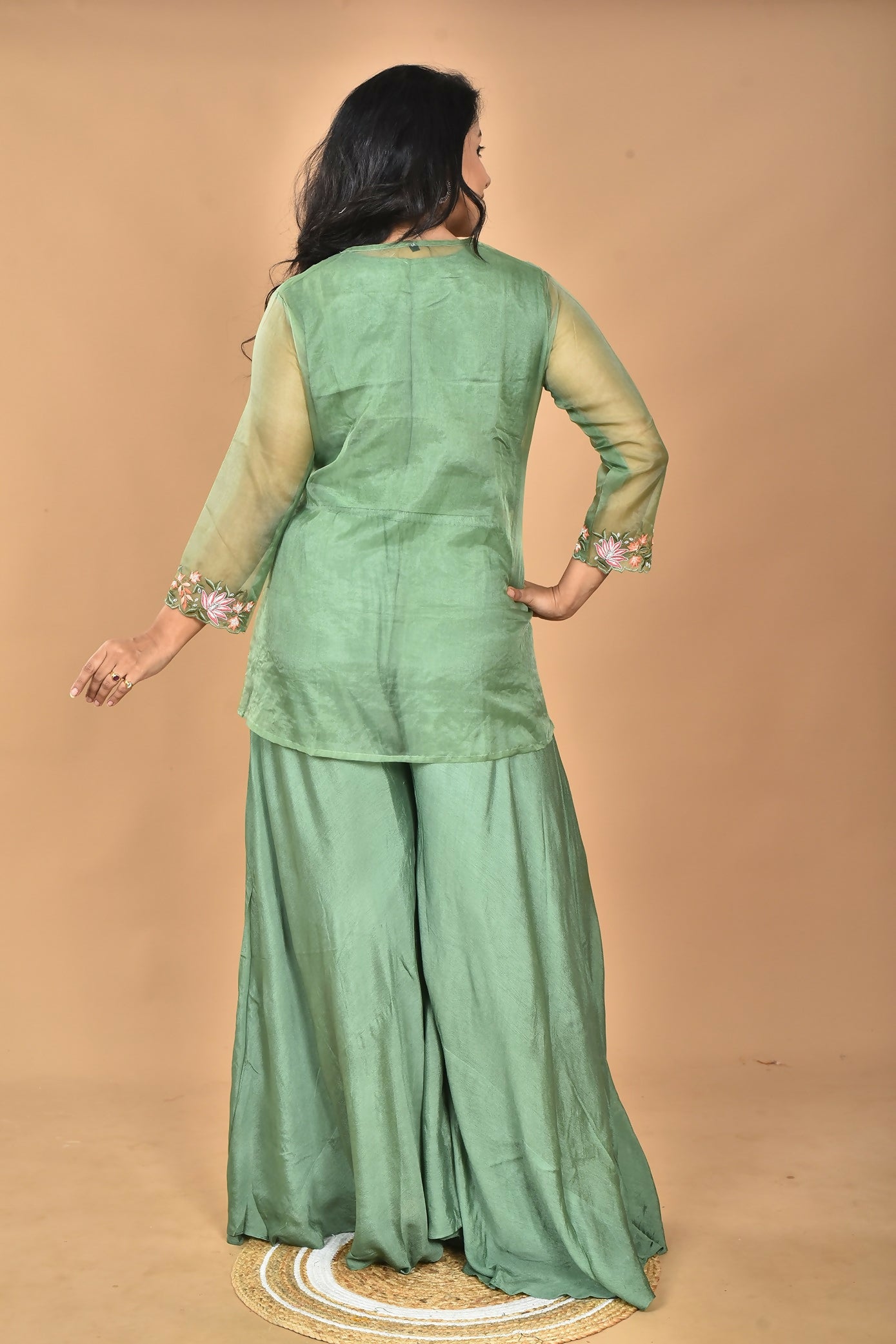 Morchari Women And Hand Embroidery Palazzo Set-Green 