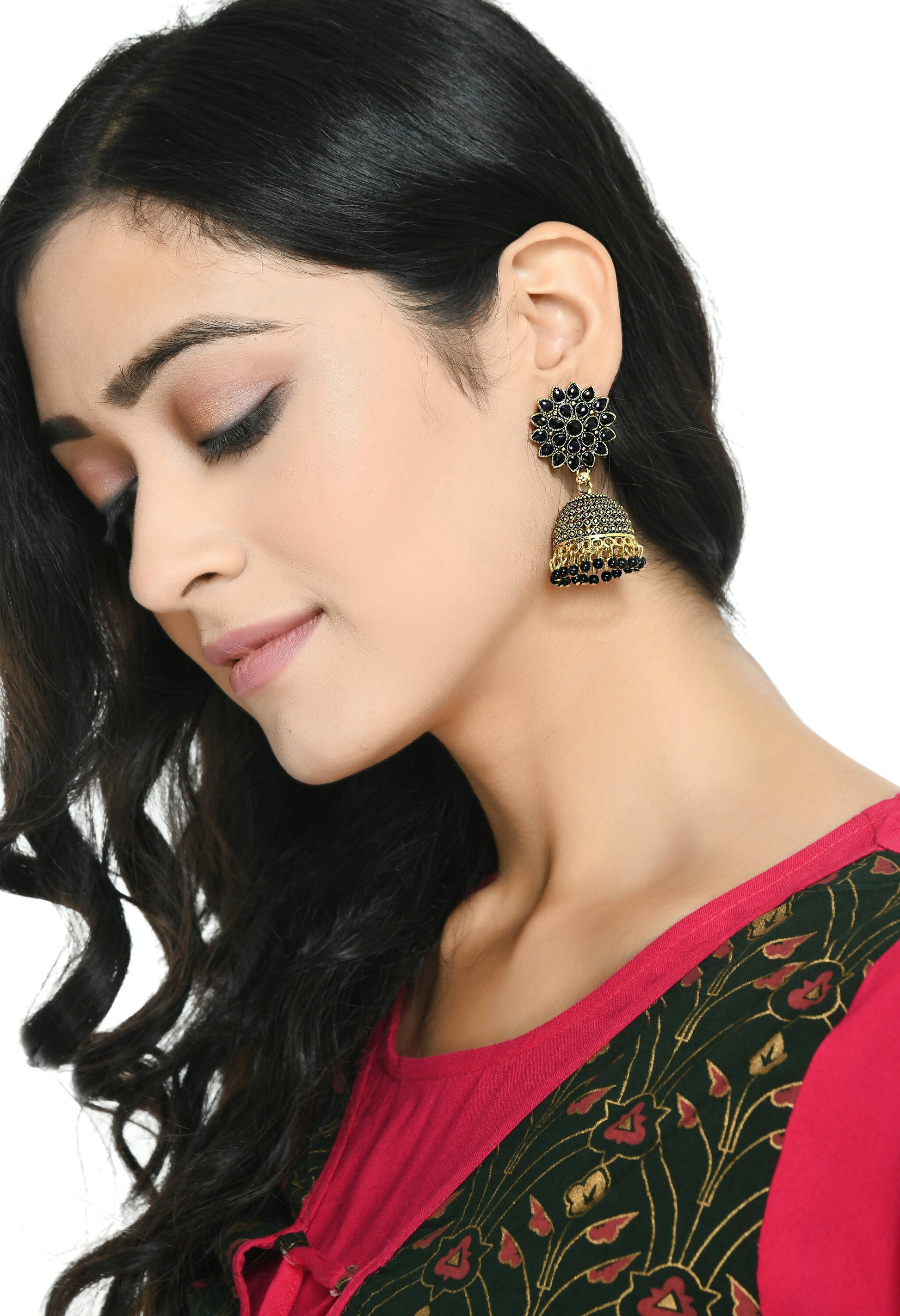Mominos Fashion Joharkamal Kundan work Jhumka with Black Beads - Grab2buy