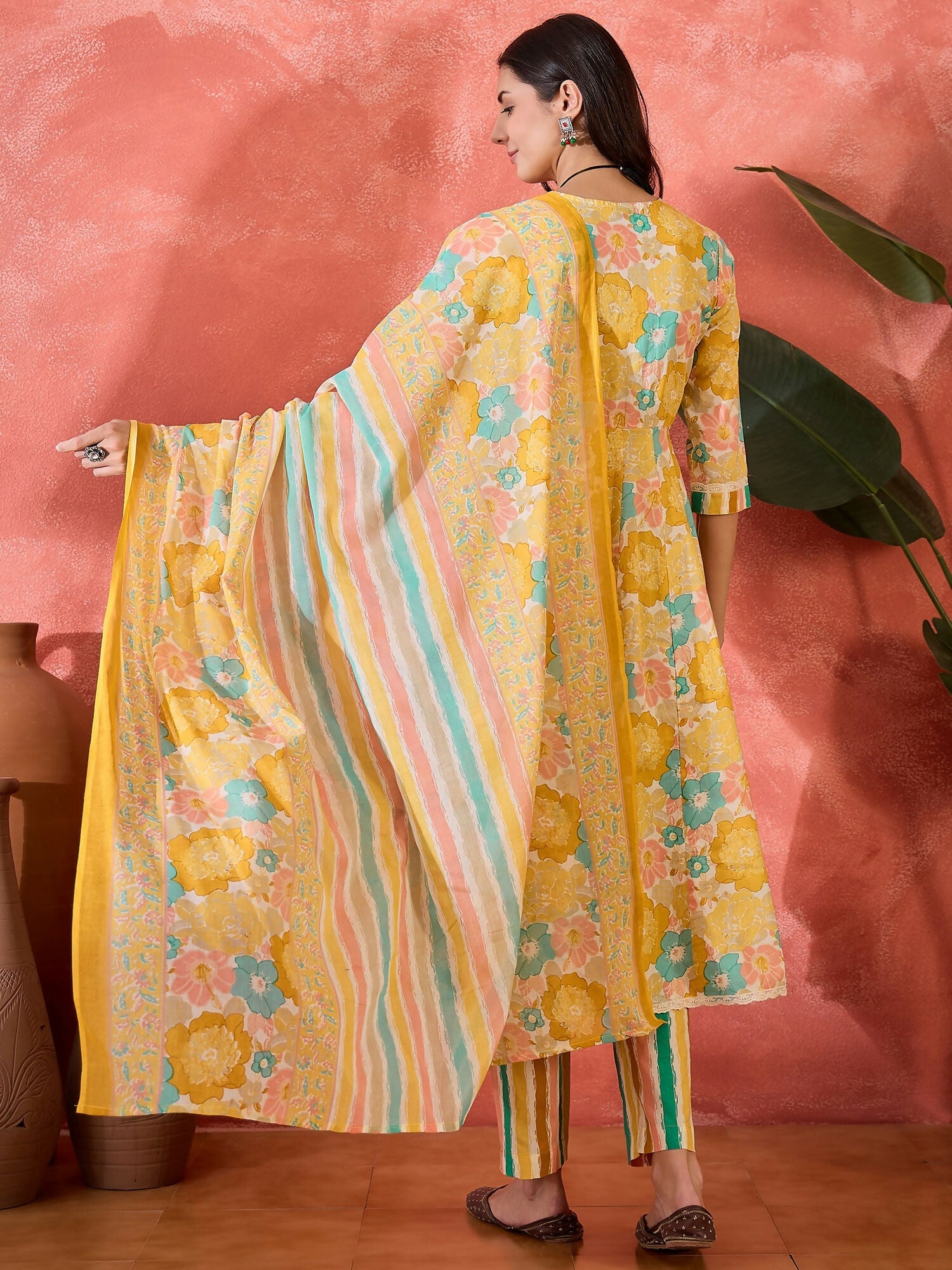 Joban Fashion Printed Mustard Pure Cotton Kurta Set