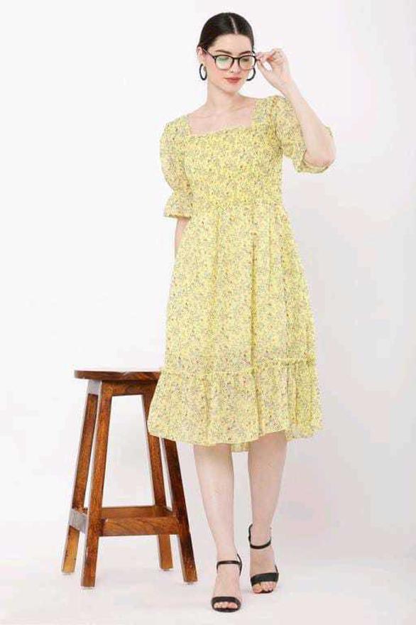 PAVONINE Yellow Color Georgette Fabric Body Kansai Midi For Girls