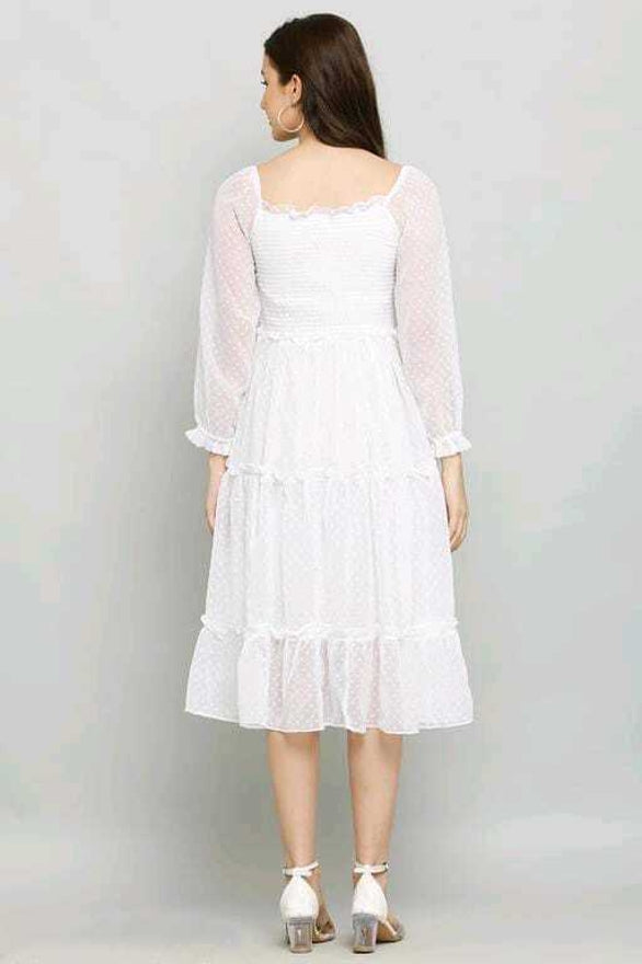 PAVONINE Buta-Design With Square-Neck White Dress For Girls & Women