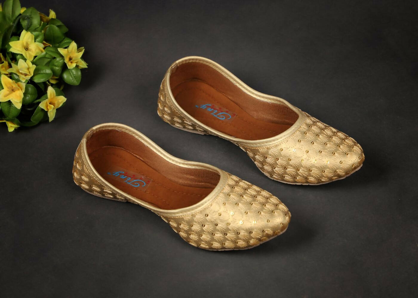 Tiny Bugs Girls Sequin Detailing Ethnic Juttis - Gold  Grab2Buy Tiny Bugs Grab2Buy