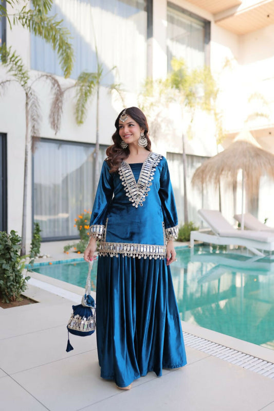 Joban Fashion Rama Velvet Embroidery Sequence Work Readymade Kurta Set