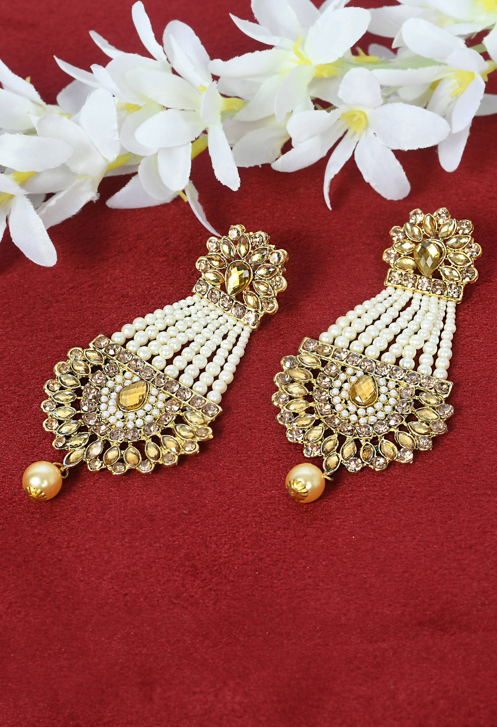 Mominos Fashion Johar Kamal Earrings With Kundan & Pearls Work - Grab2buy