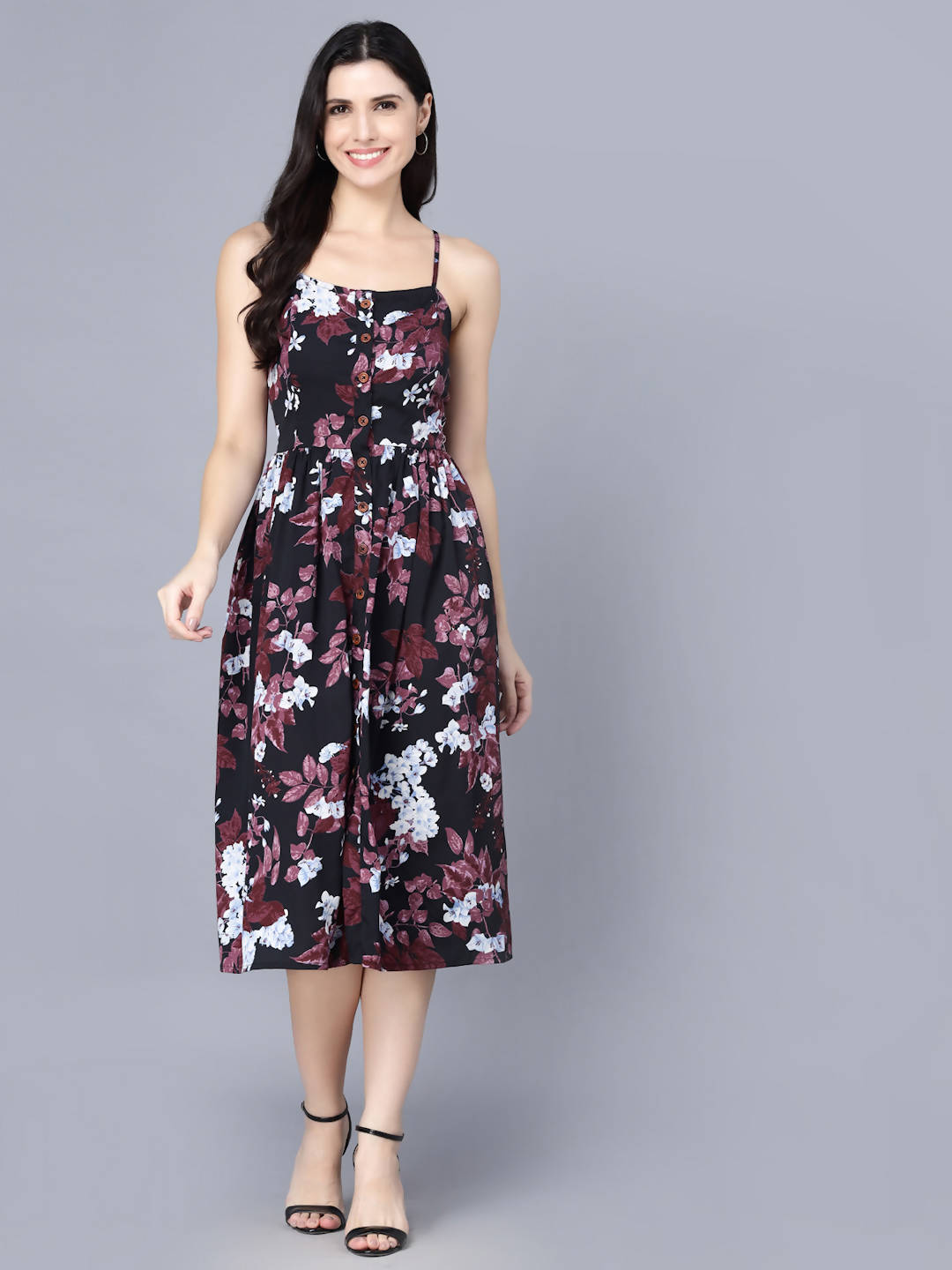 Myshka Multicoloured Floral Organic Cotton Crepe Midi Dress