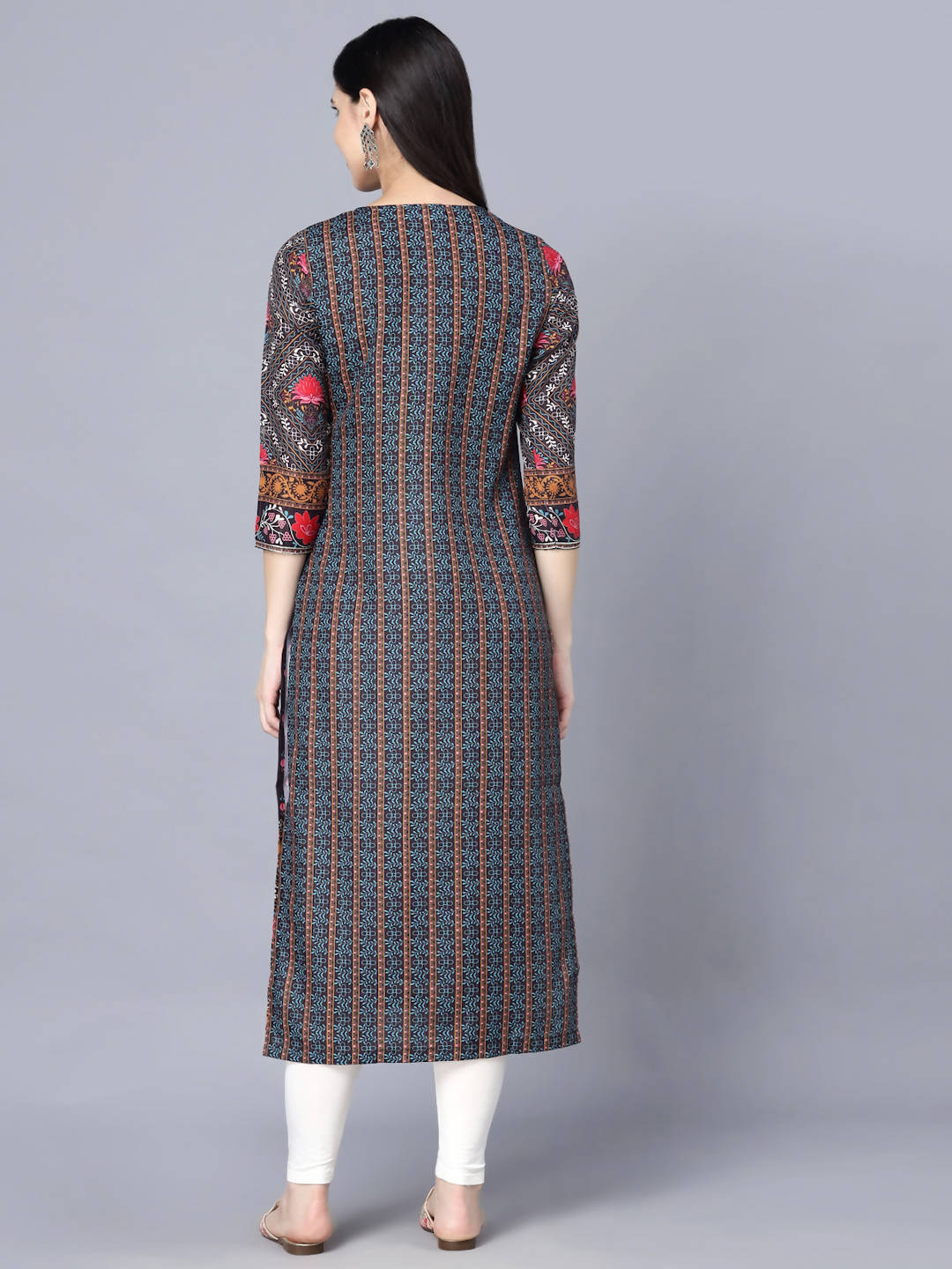 Myshka Women Multicoloured Ethnic Motifs Printed Mirror Work Kurta