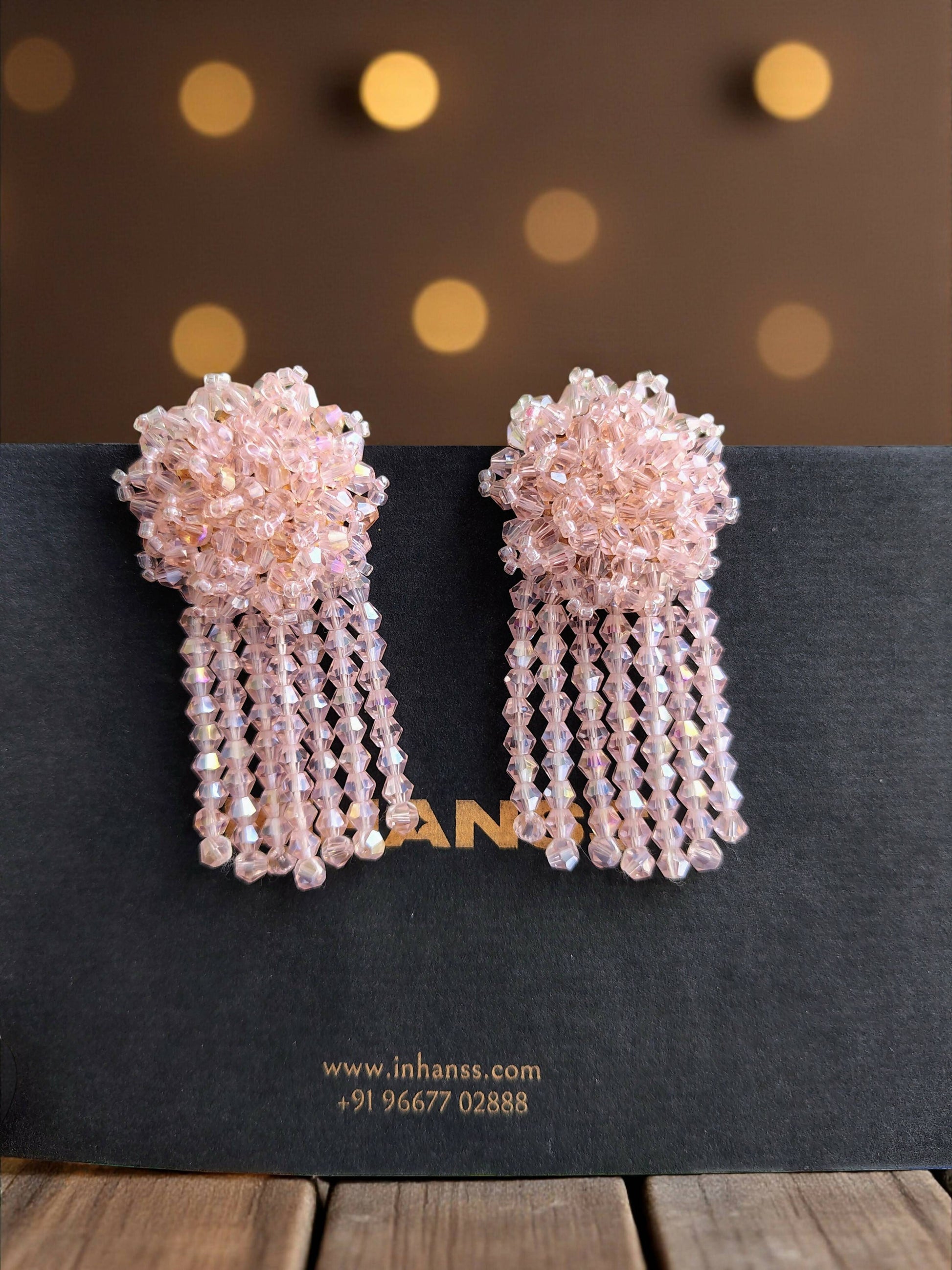 Inhanns Handmade Crystal Water Fall Earrings - Short - Baby Pink Small