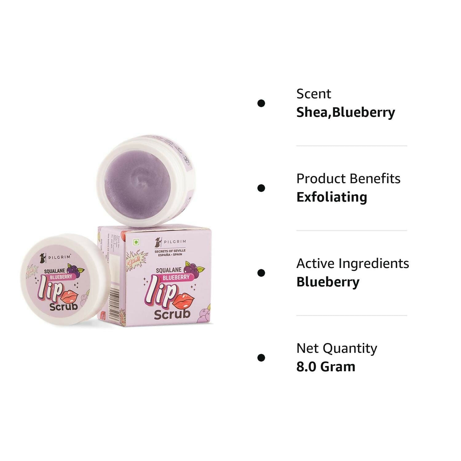 Pilgrim Spanish Lip Scrub (Blueberry) For Dark Lips, Gentle Exfoliation, Hydrated, Smooth & Soft Lips - Grab2buy