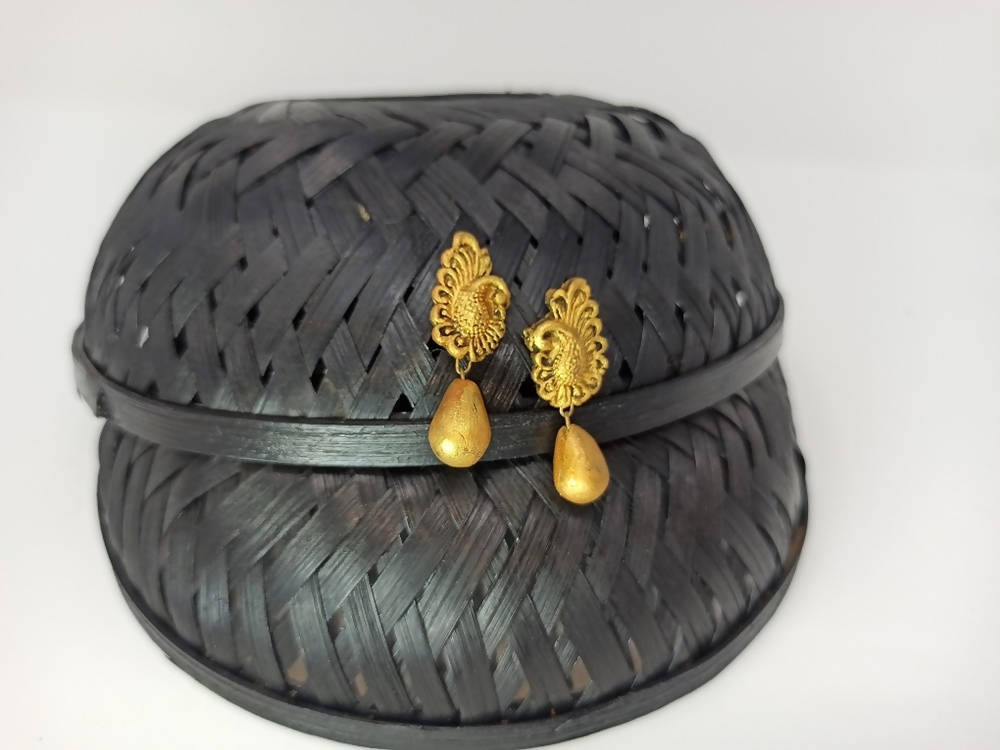 Terracotta Peacock Stud With Drop