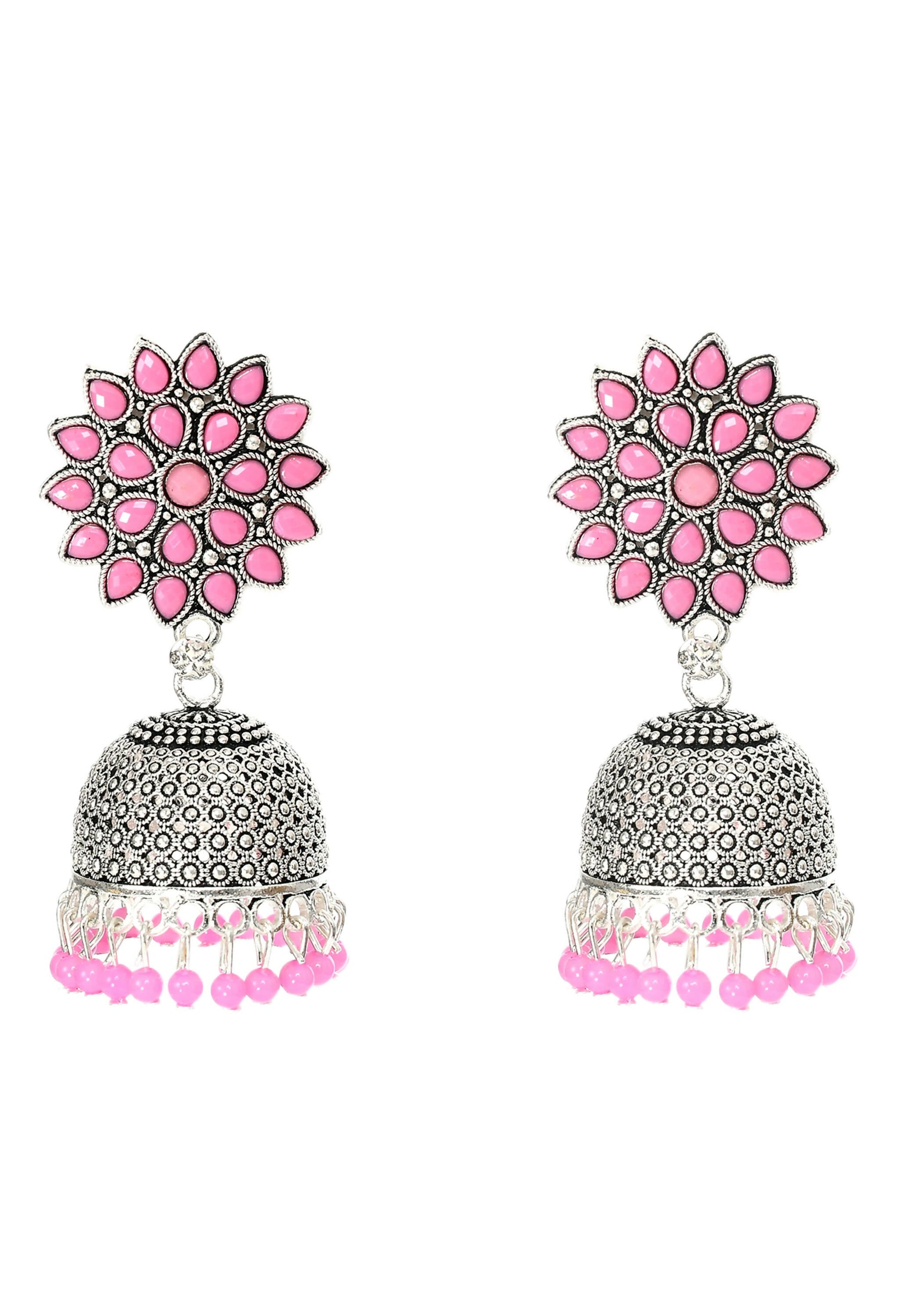 Mominos Fashion Joharkamal Kundan work Jhumka with Baby Pink Beads - Grab2buy