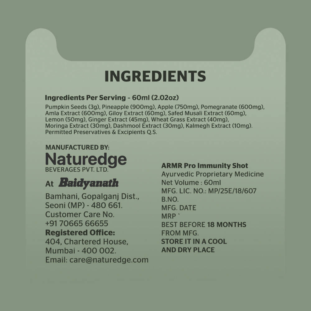 ARMR Pro Immunity Shot Lemon Ginger Flavour ingredients