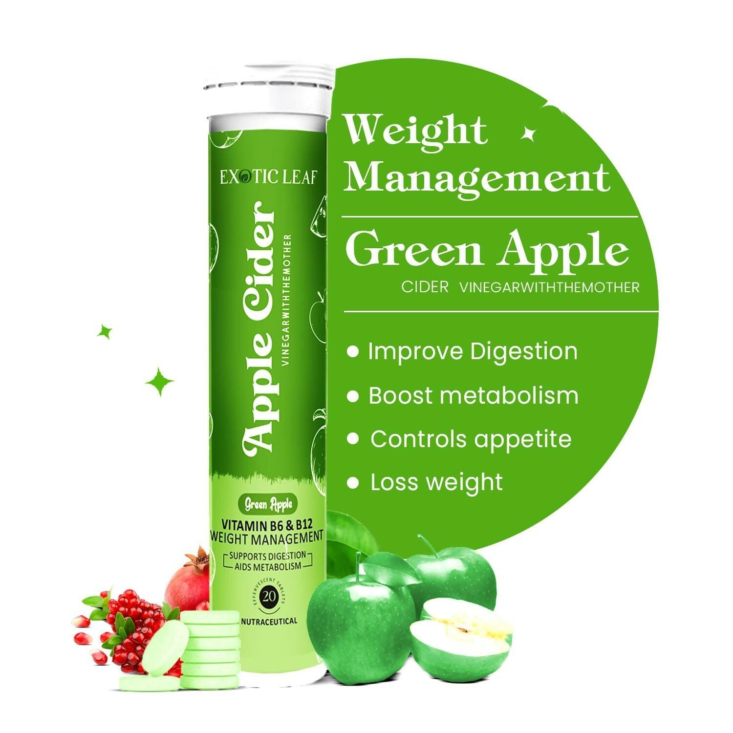 Exotic Leaf Green Apple Cider Vinegar Tablets 
