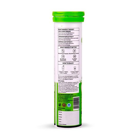 OZiva ACV Moringa For Weight Loss 3-in-1 Fat Oxidation Formula Tablets - Green Apple Flavor 