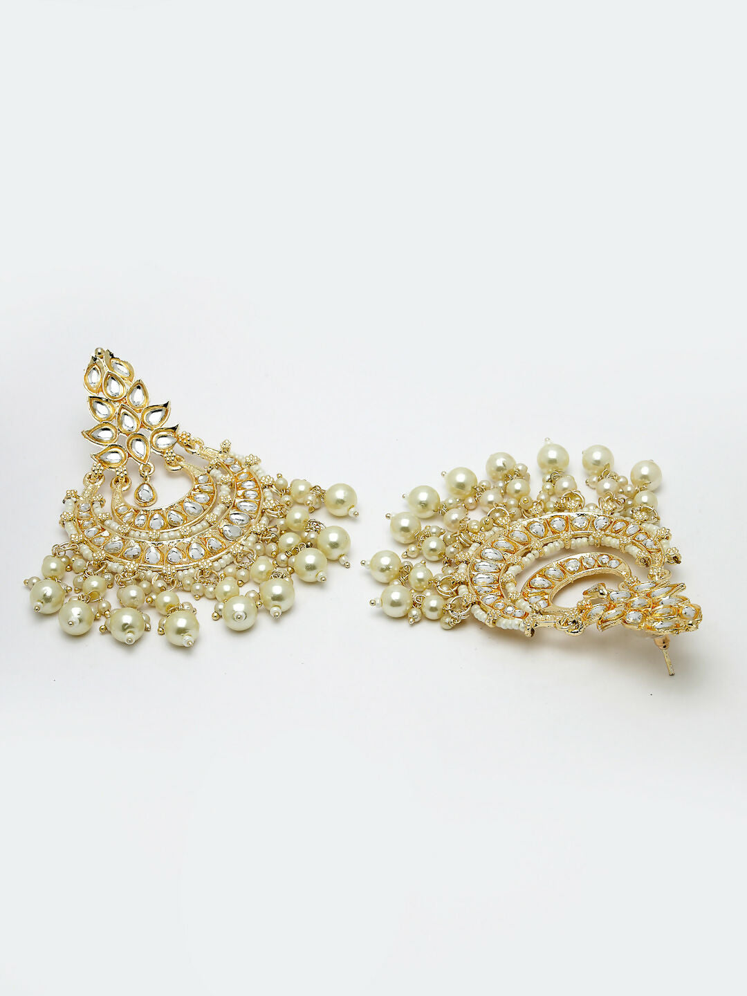 NVR Women Gold-Polished Kundan Chandbali Earrings 