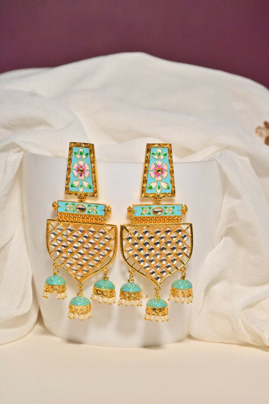 Green Traditional Gold-Polished Meenakari Jhumka Jhumki Earrings Indian Jewellery For Women Girls By House of Ree