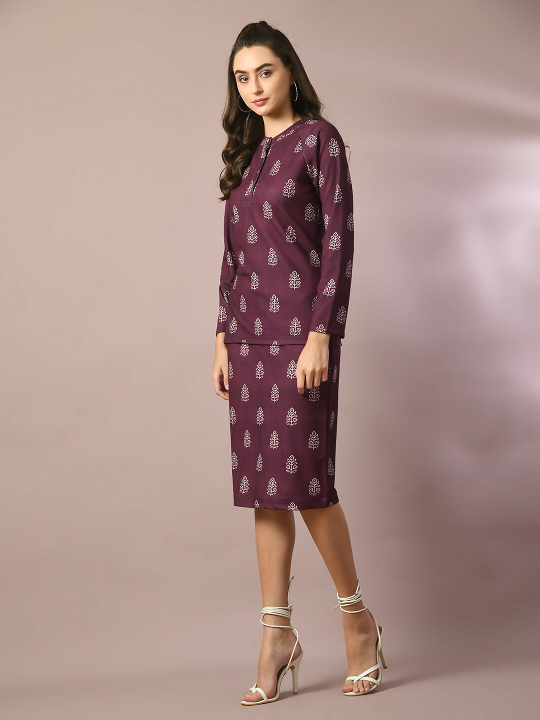 Myshka Women's Violet Printed Knee Length Party Embellished Skirts